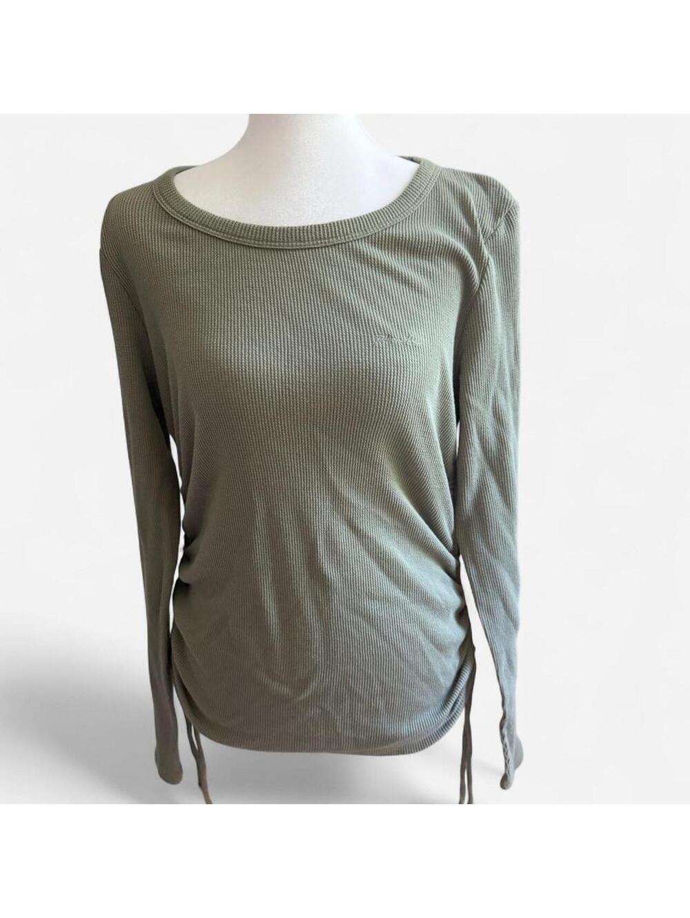 Victoria's Secret PINK Women's Green rouched waffle knit Shirt